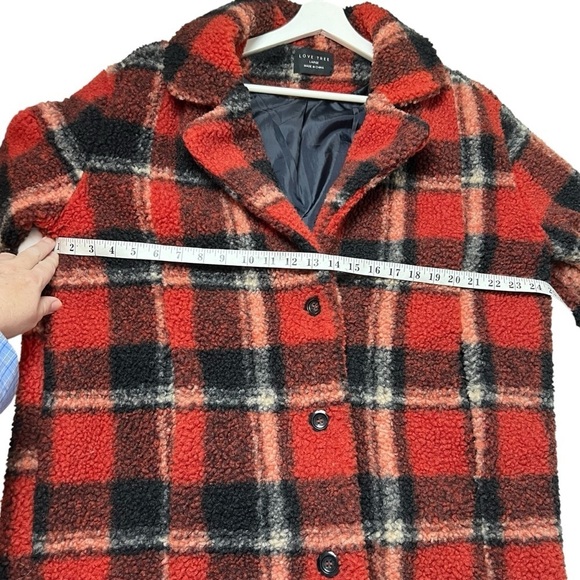 Love Tree Faux Fur Red Plaid Women's Winter Coat Sherpa Fleece Jacket READ SZ L - Picture 6 of 9